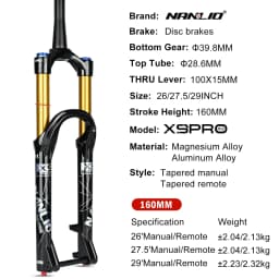 Nanlio X9 Pro MTB Air Suspension Fork 34mm 140/160mm Travel 26/27.5/29 Inch 100x9 100x15 Damping Rebound Bike Fork