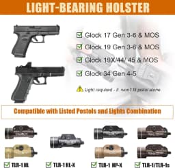Only IWB Kydex Holster,For G17/19 Gen3-6 &G19X / 44/45 &G34 Gen4-5,TLR-1 HL/TLR-1 HL-X/TLR-1 HP-X/TLR-1/TLR-1s Light,Right Hand