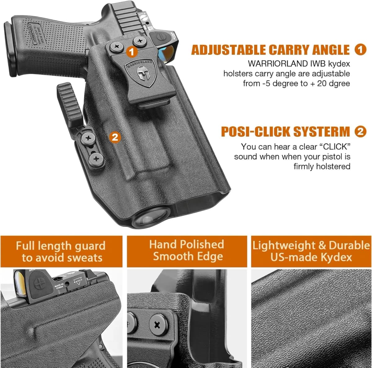 Only IWB Kydex Holster,For G17/19 Gen3-6 &G19X / 44/45 &G34 Gen4-5,TLR-1 HL/TLR-1 HL-X/TLR-1 HP-X/TLR-1/TLR-1s Light,Right Hand