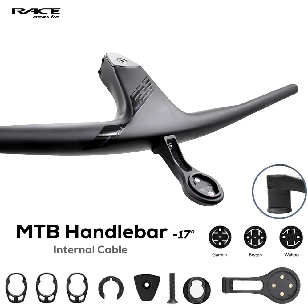 RACE Full Internal cable Integrated MTB Handlebar,-17° Integrated Cockpit,Carbon Fibre XC Cross Bike Handlebar With Spacers