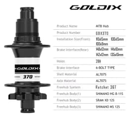 GOLDIX M370 28H Bicycle Ratchet 36T Boost Hub J-Bend 6-Bolt Disc Brake Compatible with HG XD MS Adapters - Bicycle Accessories
