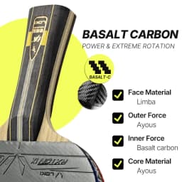 LOKI Professional Table Tennis Racket Basalt Carbon Blade with LOKI Prenium Rubber Pre-made Ping Pong Racket Paddle with Case
