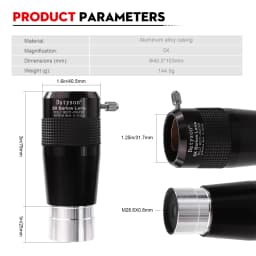Datyson All-Metal 5X Barlow Lens with Apochromatic Correction, 1.25-Inch, 2-Group 4-Element Fully Multi-Coated Green Film