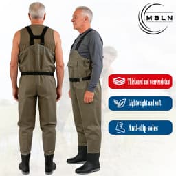 MBLN PVC Fishing Waders with Boots, 170T Nylon/Taslan Waterproof Waders, 15000mm Water Pressure, Anti-Slip PVC Boots