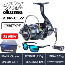 Okuma Original Seamless Spinning Wheel Fish Wheel, Models 1000-2500-5000, Equipped with Stylish Polarized Fishing Goggles