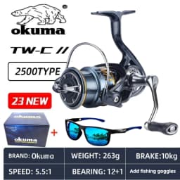 Okuma Original Seamless Spinning Wheel Fish Wheel, Models 1000-2500-5000, Equipped with Stylish Polarized Fishing Goggles