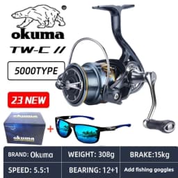 Okuma Original Seamless Spinning Wheel Fish Wheel, Models 1000-2500-5000, Equipped with Stylish Polarized Fishing Goggles
