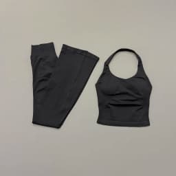 HISTELLO 2 Piece Gym Set Women Seamless Flare Leggings Sports Yoga Halter Neck Top Suit Backless Workout Fitness Sportswear Set