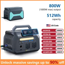 IEE 800W Portable Power Station, 512Wh LiFePO4 Generator, 1600W Peak Solar Generators, 800 Wat Power Source, 2x800W AC Outlets Lightweight & Quiet Solar Generator for Camping, Home Emergency, RV & Outdoor Travel