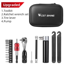 WEST BIKING Bike Reapair Tools Sets Professional Cycling Reapair Tools Ratchet Wrench Set Tire Lever Bike Pump Toolkit