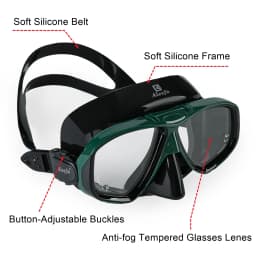 Adult Scuba Diving Mask Snorkel Set, Tempered Lens Dive with Antifog Spray, Swimming Glasses, Elastic Band, Gift Box