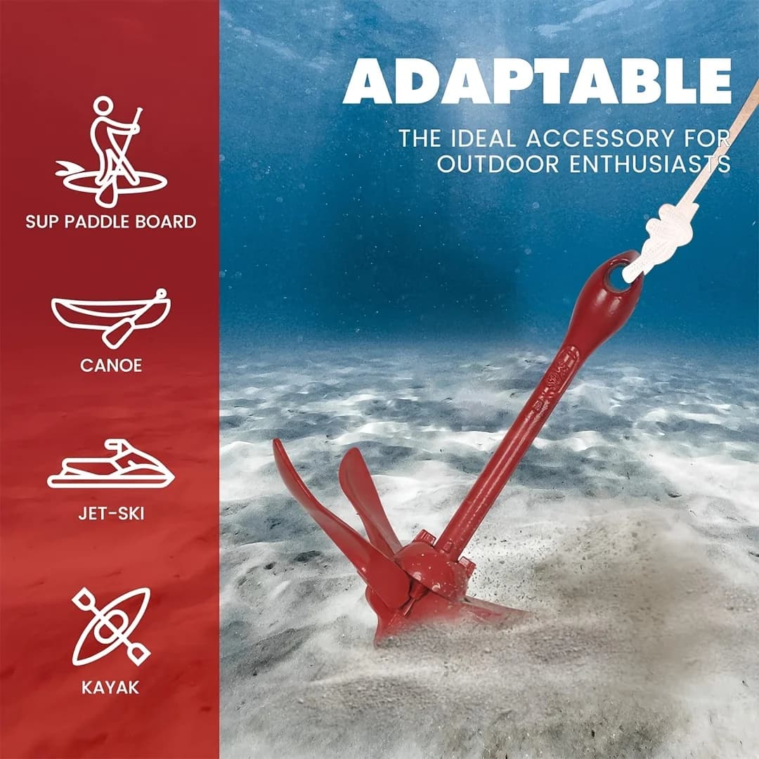 KOETSU Marine Kayak Anchor Kit - 5.5lb Folding Anchor, Suitable for Fishing Kayaks Folds for Easy Storage and Portability.