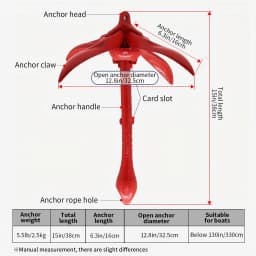 KOETSU Marine Kayak Anchor Kit - 5.5lb Folding Anchor, Suitable for Fishing Kayaks Folds for Easy Storage and Portability.