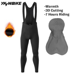 YKYWBIKE 2026 Men‘’s Cycling Long Bib Pants 10-20°C Fleece-lined Thermal Riding Tights 3D Cutting Road Bike MTB Trousers