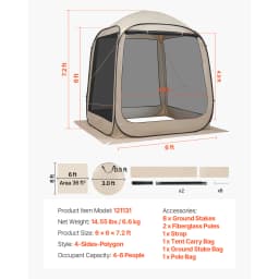 SucceBuy Screen House Tent Portable Screened in Canopy with Carry Bag Netting Sides for Car Camping Backyard Outdoor Activities