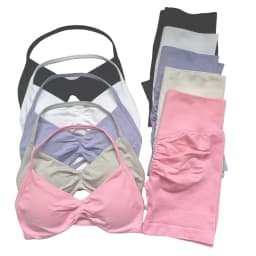 yoga Womens 2 Piece Yoga Set Strappy Seamless Sports Bra and High Waist Scrunch Shorts for Gym Workout and Fitness Training