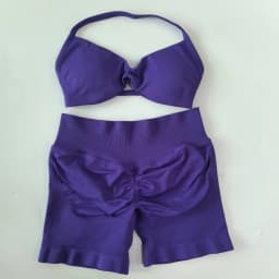 yoga Womens 2 Piece Yoga Set Strappy Seamless Sports Bra and High Waist Scrunch Shorts for Gym Workout and Fitness Training
