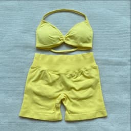 yoga Womens 2 Piece Yoga Set Strappy Seamless Sports Bra and High Waist Scrunch Shorts for Gym Workout and Fitness Training