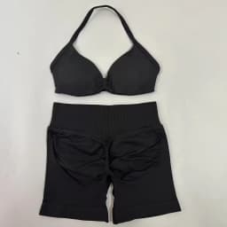 yoga Womens 2 Piece Yoga Set Strappy Seamless Sports Bra and High Waist Scrunch Shorts for Gym Workout and Fitness Training