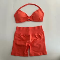 yoga Womens 2 Piece Yoga Set Strappy Seamless Sports Bra and High Waist Scrunch Shorts for Gym Workout and Fitness Training
