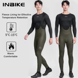 INBIKE Fleece Road Bike Bib Pants for Men Winter Thermal Cycling Bibs Windproof Biking Bicycle Pants MTB Cycling Clothing Man