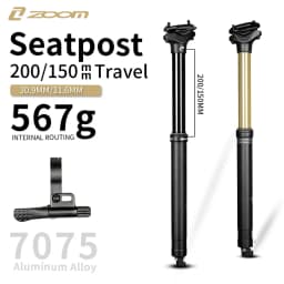 ZOOM NEW Bicycle Dropper Seatpost - 31.6/30.9mm Diameter, 150/200mm Travel, 7075 Aluminum Alloy, Internal Routing, Lightweight