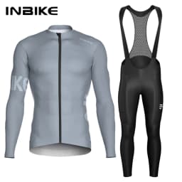 INBIKE Men's Cycling Set Long Sleeve Jersey Bib Pants Quick-Dry Road Bike Suit with Pockets Spring Autumn Cycling Clothing Man