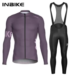 INBIKE Men's Cycling Set Long Sleeve Jersey Bib Pants Quick-Dry Road Bike Suit with Pockets Spring Autumn Cycling Clothing Man