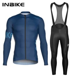 INBIKE Men's Cycling Set Long Sleeve Jersey Bib Pants Quick-Dry Road Bike Suit with Pockets Spring Autumn Cycling Clothing Man