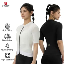 X-TIGER Women Cycling Jersey Breathable MTB Road Bike Short Sleeve Summer UPF50+ UV Protection Black White Bicycle Clothing