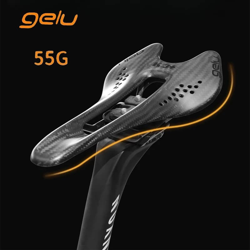 Gelu 55g Ultra-light Full Carbon Fiber Bicycle Saddle - Hollow, Breathable, Ergonomic for MTB & Highway Bikes