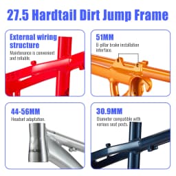 NANLIO XR550 Dirt Jump Bike Frame 26 27.5 Inch Aluminum Alloy MTB Hardtail Frame QR Pump Track 4X with Seatpost Clamp