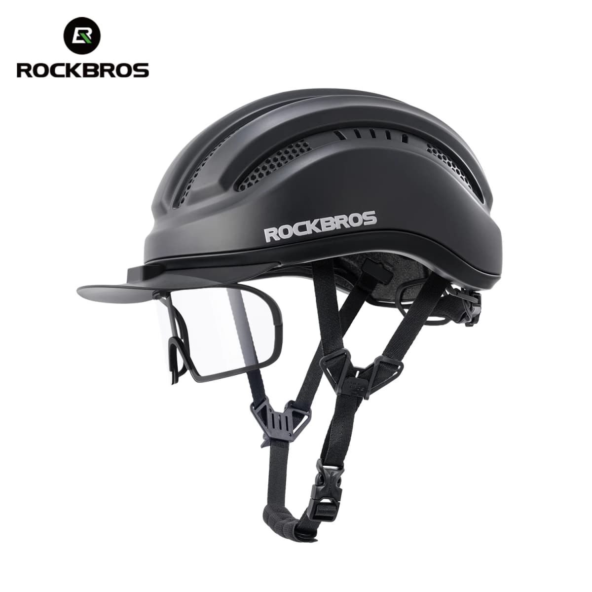 ROCKBROS Cycling Integrated Helmet High Strength 54-60cm Head Circumference Wide Brim Helmet Photochromic Goggles Cycling Helmet