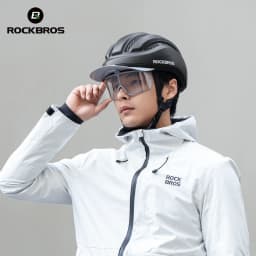 ROCKBROS Cycling Integrated Helmet High Strength 54-60cm Head Circumference Wide Brim Helmet Photochromic Goggles Cycling Helmet
