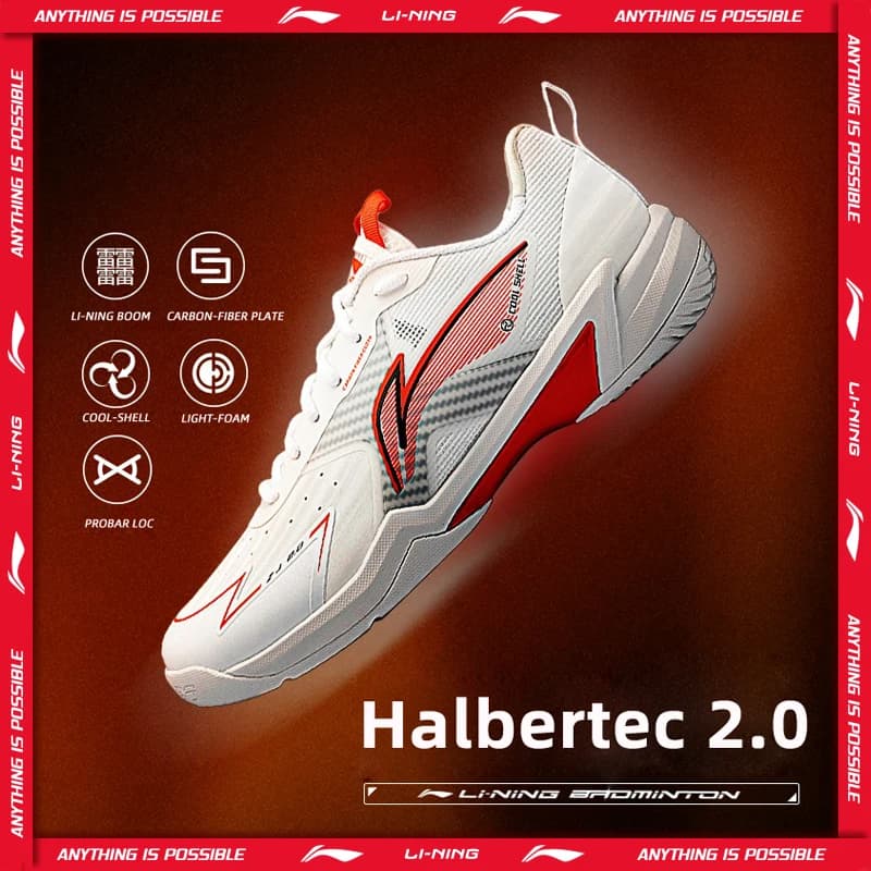 Li-Ning Unisex Halbertec 2.0 Badminton Shoes BOOM Shock Absorption Rebound LiNing Professional Competition Shoes AYZU019