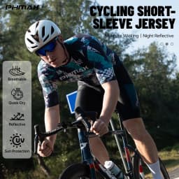 PHMAX Men Mountain Bike Jersey Short Sleeve Cycling Jerseys with 3 Pockets Cycling Racing Jersey Full-Zip Design Biking Clothing