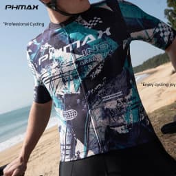 PHMAX Men Mountain Bike Jersey Short Sleeve Cycling Jerseys with 3 Pockets Cycling Racing Jersey Full-Zip Design Biking Clothing