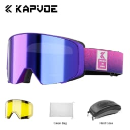 Kapvoe Ski Goggles With Yellow Lens and Case Photochromic Set Winter Men Women Magnetic Anti-Fog Snowboard Goggles Adults