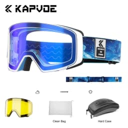 Kapvoe Ski Goggles With Yellow Lens and Case Photochromic Set Winter Men Women Magnetic Anti-Fog Snowboard Goggles Adults