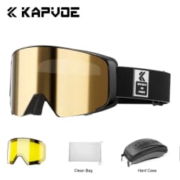 Kapvoe Ski Goggles With Yellow Lens and Case Photochromic Set Winter Men Women Magnetic Anti-Fog Snowboard Goggles Adults