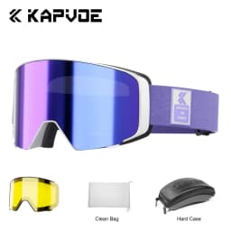 Kapvoe Ski Goggles With Yellow Lens and Case Photochromic Set Winter Men Women Magnetic Anti-Fog Snowboard Goggles Adults