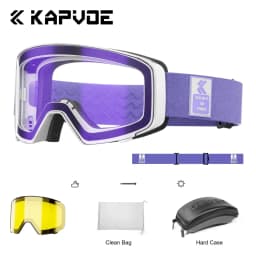 Kapvoe Ski Goggles With Yellow Lens and Case Photochromic Set Winter Men Women Magnetic Anti-Fog Snowboard Goggles Adults