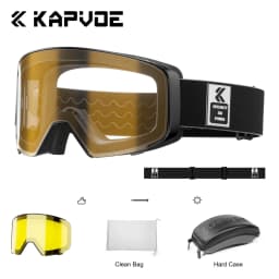 Kapvoe Ski Goggles With Yellow Lens and Case Photochromic Set Winter Men Women Magnetic Anti-Fog Snowboard Goggles Adults