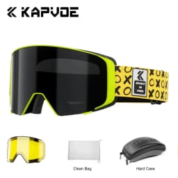 Kapvoe Ski Goggles With Yellow Lens and Case Photochromic Set Winter Men Women Magnetic Anti-Fog Snowboard Goggles Adults