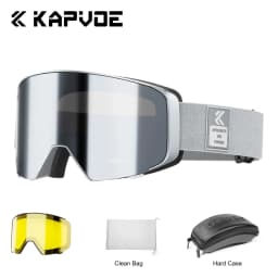 Kapvoe Ski Goggles With Yellow Lens and Case Photochromic Set Winter Men Women Magnetic Anti-Fog Snowboard Goggles Adults