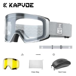 Kapvoe Ski Goggles With Yellow Lens and Case Photochromic Set Winter Men Women Magnetic Anti-Fog Snowboard Goggles Adults