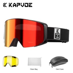 Kapvoe Ski Goggles With Yellow Lens and Case Photochromic Set Winter Men Women Magnetic Anti-Fog Snowboard Goggles Adults