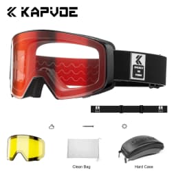 Kapvoe Ski Goggles With Yellow Lens and Case Photochromic Set Winter Men Women Magnetic Anti-Fog Snowboard Goggles Adults