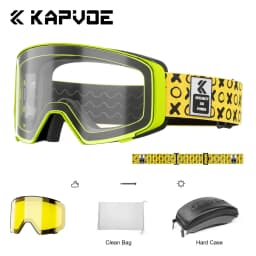 Kapvoe Ski Goggles With Yellow Lens and Case Photochromic Set Winter Men Women Magnetic Anti-Fog Snowboard Goggles Adults