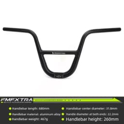 FMFXTRA BMX Handlebar 31.8*680mm Aluminum Alloy 260mm Rise MTB Mountain Bike Handlebar with Welded Expansion Frame